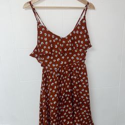 xhilaration burnt orange floral dress size L 