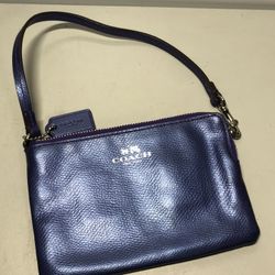 Coach Blue Leather Zipper Wristlet Wallet Bag Women’s