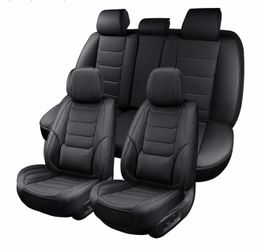 Leather Car Seat Covers Full Set Breathable Automotive Seat Protectors, Waterproof Universal Fit for Most Cars, SUVs, Trucks (Black, Full Set)