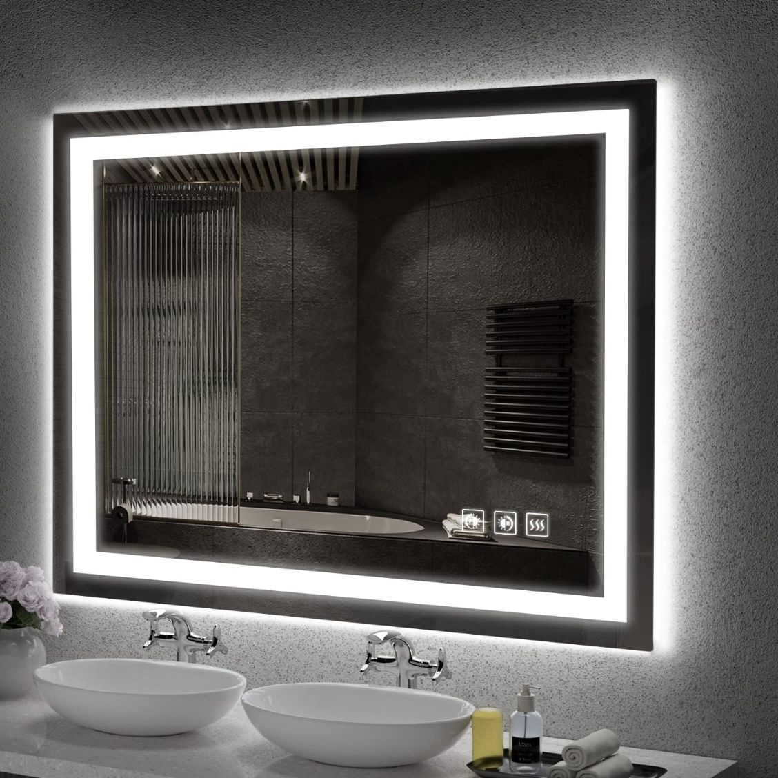 LED Mirror for Bathroom, 48x36 Inch Backlit + Front Lighted Bathroom Vanity Mirror with Lights for Wall, Double Light Strips, 3 Colors, Shatter-Proof,
