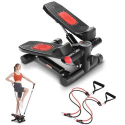 Steppers for Exercise at Home, Stepper with Resistance Bands, Hydraulic Mini Stepper with LCD Monitor, Full Body Cardio