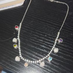Sterling Silver CZ Heart Gem Necklace 
