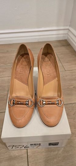 Christian Dior "My Dior" Escarpin Tan Leather High Heel Shoes With Metal Bit Size 7