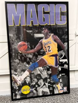 Magic Johnson Framed Vintage Lakers Starline Poster – 1991 – 35.5” x 22.75”