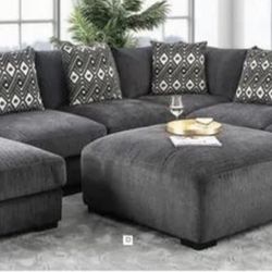 Grey U Shaped Chenille Sectional W/ Left Chaise Brand New In Box 