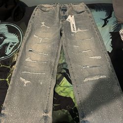 wide leg purple rhinestone jeans