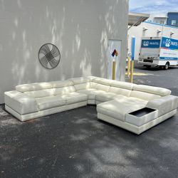 🔥 Luxury Modani White Leather Sectional – Modern Elegance & Comfort 🔥