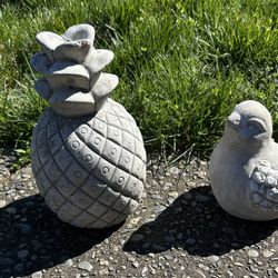 Heavy Cement Pineapple & Bird Garden Statues. Read Description 