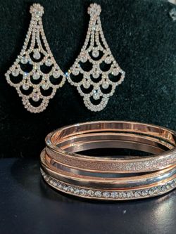 Rose Pink Earrings & Bangle Bracelets