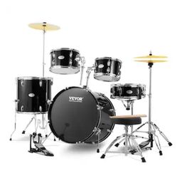 VEVOR - Adult Drum Set, 5-Piece, 22 inches Complete Full Size Drum Kit with Bass Toms Snare Floor Drum Adjustable Throne Stands - Black