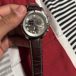 Citizen Eco-Drive Chronograph Watch – Silver Case / Brown Leather Strap