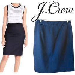 J. Crew Navy Blue Pinstripe Lightweight Wool Original Fit Pencil Skirt Size 6