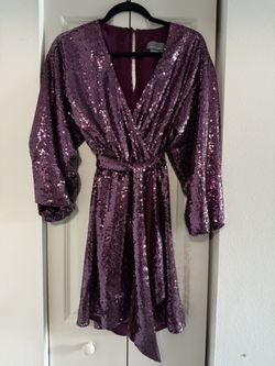 Anthropologie Purple / Plum / Burgundy Sequin Long Sleeve Party Mini Dress XS