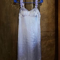 Lavender Satin Mini Dress w Floral Straps & Lace-Up Back