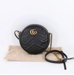 GUCCI 550154 GG Marmont Mini Round Black Leather Women Shoulder Bag (FPP012097)
