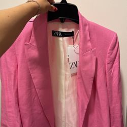 Pink Zara Blazer Xs Runs Big