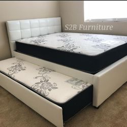 Full Twin White Trundle Bed With Ortho Matres!