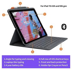 iPad Logitech Keyboard w/case 7th, 8th and 9th generation