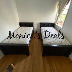Twin Solid Wood Beds & Bamboo Mattresses $660