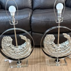 Pair of silvered wood fragment  lamps