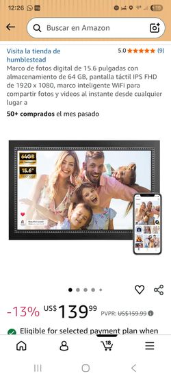 15.6-inch digital photo frame with 64GB storage, 1920 x 1080 FHD IPS touchscreen, and WiFi smart frame for instantly sharing photos and videos from an