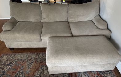 Beige Fabric Sofa with Ottoman