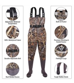 Fishingsir Camo Chest Waders with Rubber Boots size 9