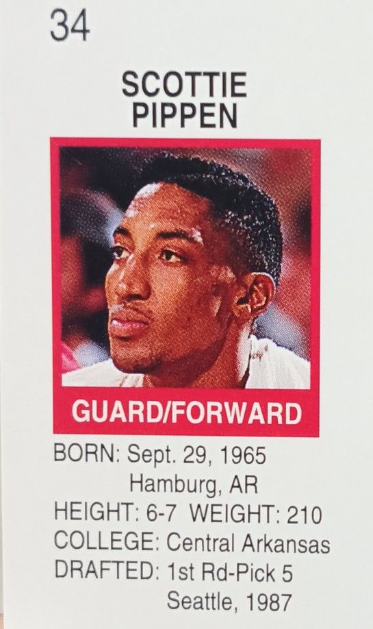 rare scottie pippen cards This card isn't rare or valuable, but it has possibly the greatest action shot I've seen on a card. Pippen YAMMED it on Ewing with such ferocity, and this pic captured it