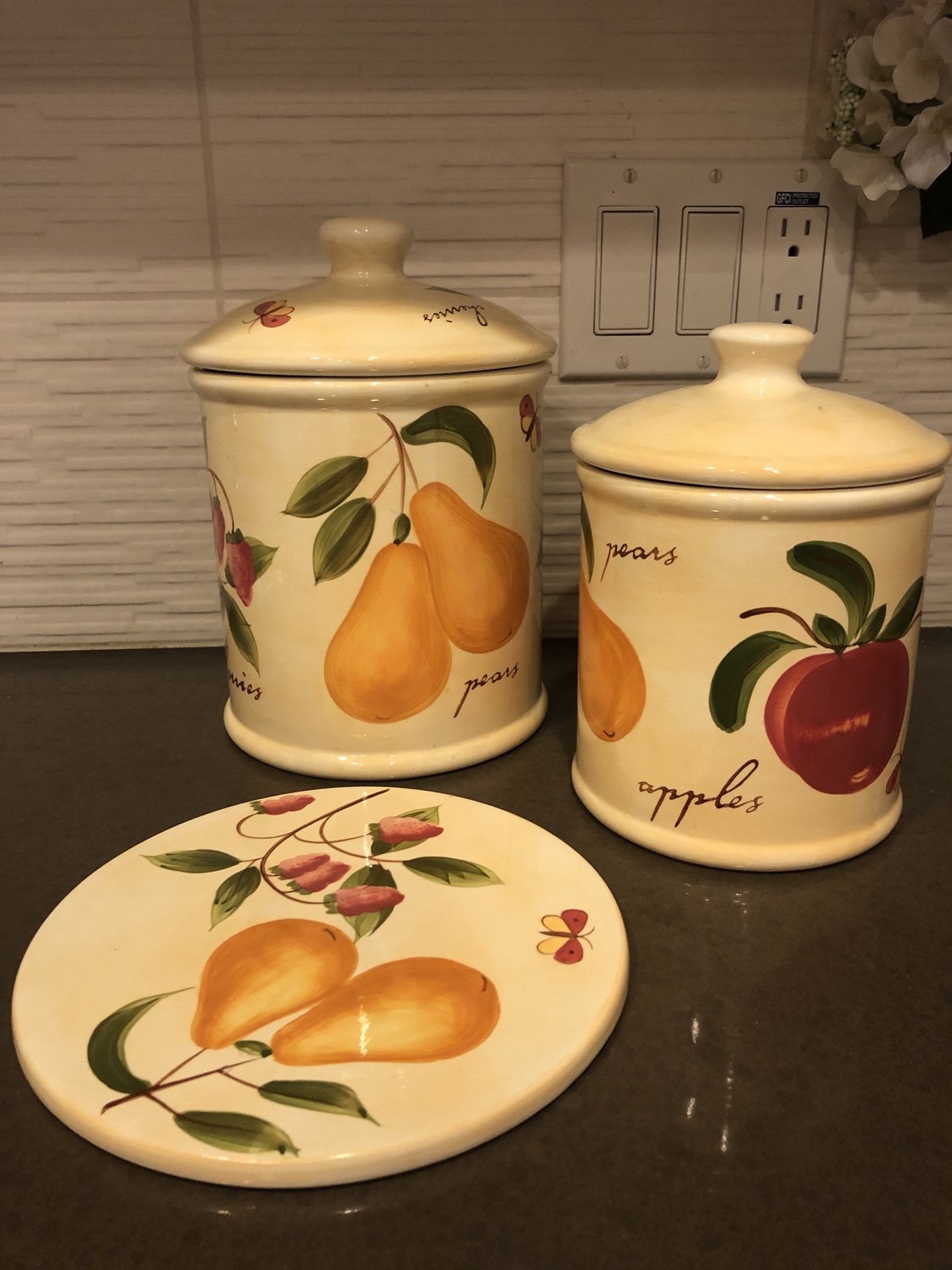 Fruit Design Ceramic Canisters with Spoon Rest