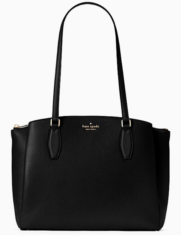 Kate Spade Monet Large Triple Compartment Tote with black pebbled leather, new with tags