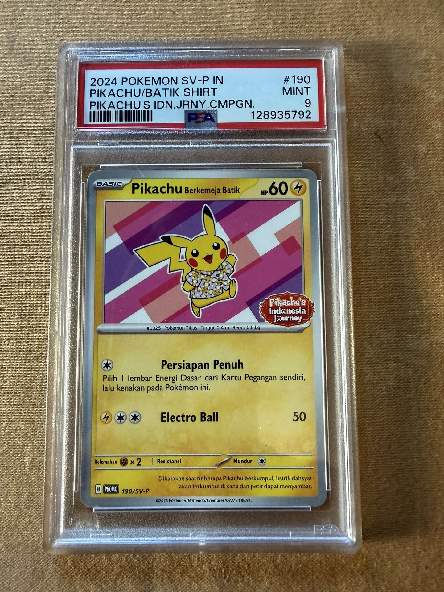 2024 Pokemon Indonesian PIKACHU - SV-P PROMO #190 - Batik Shirt PSA 9