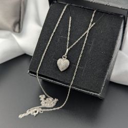 ✨💝 14K White Gold Heart  Necklace 1.04g.|18"|Pendant 0.5"✨💝