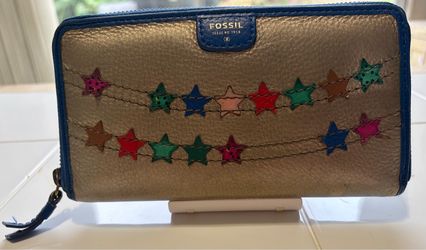 Fossil Zip-Around Wallet Gold Star Print