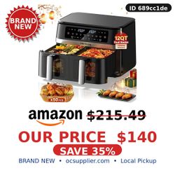 12QT 12-in-1 Dual Air Fryer with 2 Baskets and 50PCS Paper Liners - Brand New