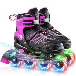 Hiboy Adjustable Inline Skates with All Light up Wheels, Outdoor & Indoor SIZE S