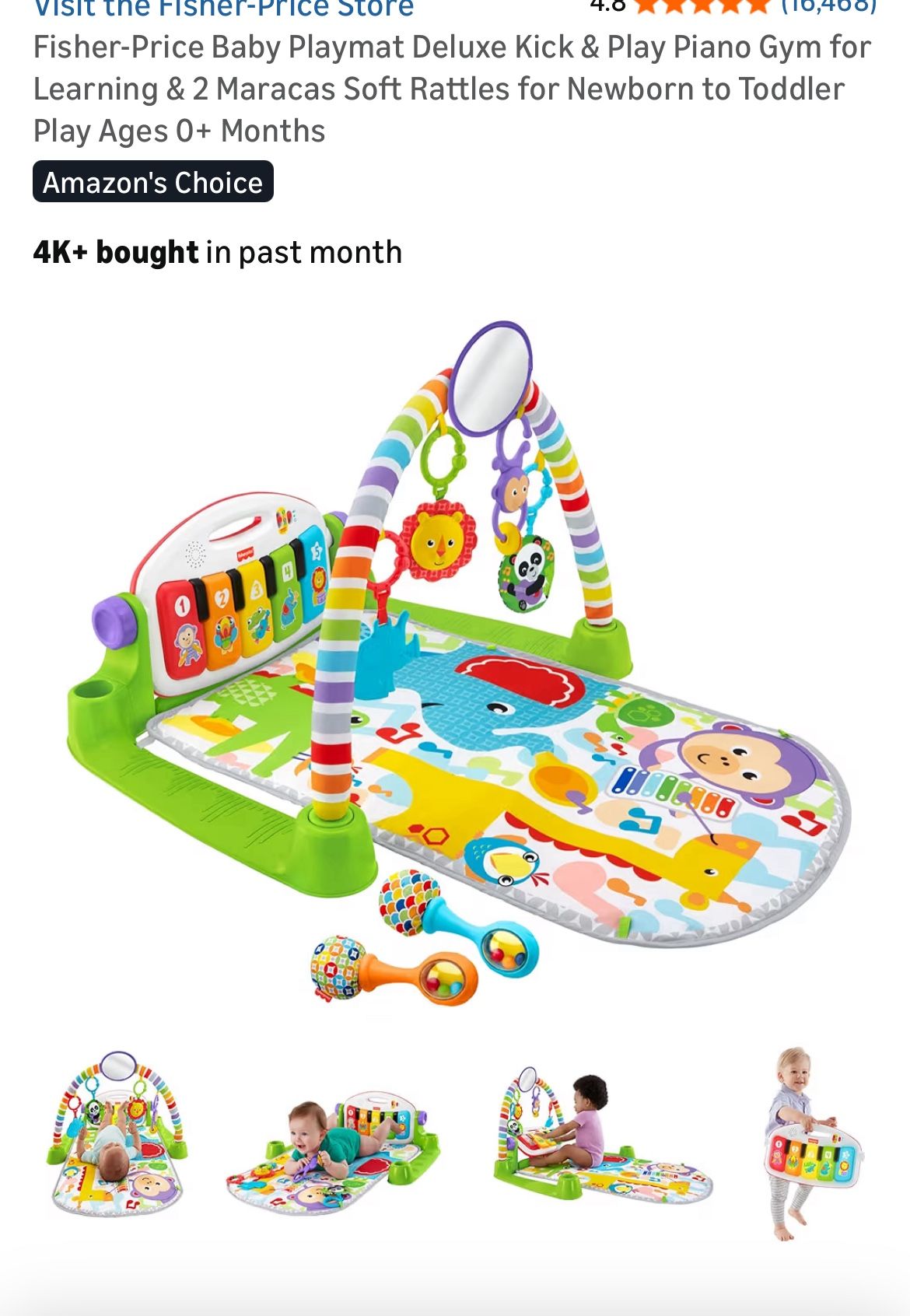 Fisher-Price Baby Playmat Deluxe Kick & Play Piano Gym for Learning & 2 Maracas Soft Rattles