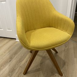 Modern Swivel Accent Chair, Armchair For Desk, Fabric Medium Yellow No Wheels With Solid Wood Legs