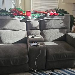 Grey Loveseat With Charge Ports