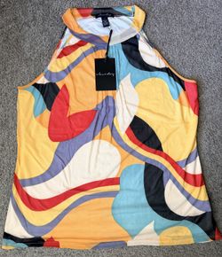 A Love Story Sleeveless Top 2X Colorful Abstract Print NWT