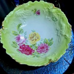 Antique Porcelain Scalloped Floral Bowl