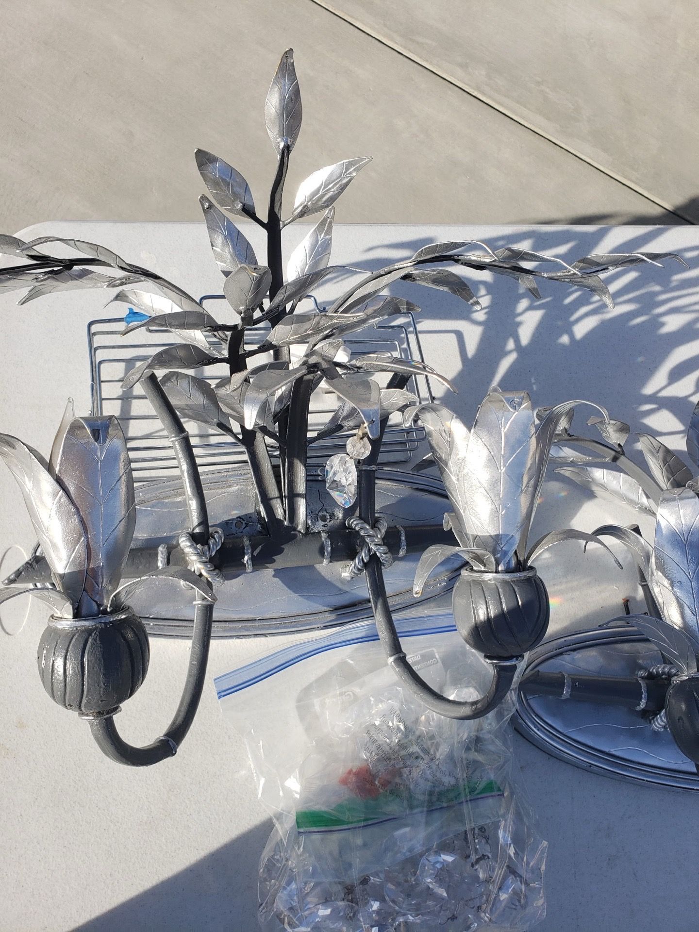 Two set of silver wall hanging lights real crystals