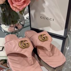 Double G Logo Leather Slides