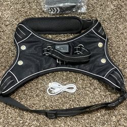 TECSPACE No Pull Light Up XL Dog Harness and Leash Set, Escape Proof Reflective Adjustable Soft Padded Pet Vest with Easy Control Handle 