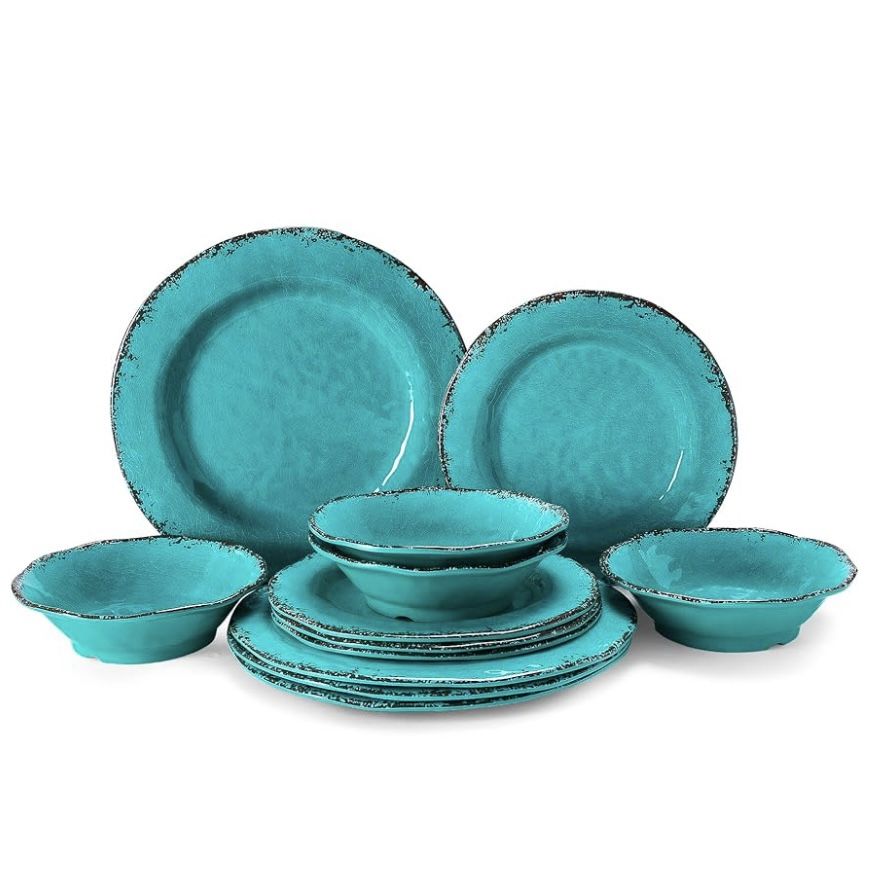 LEHAHA 12 Piece Vintage Melamine Dinnerware Set Real