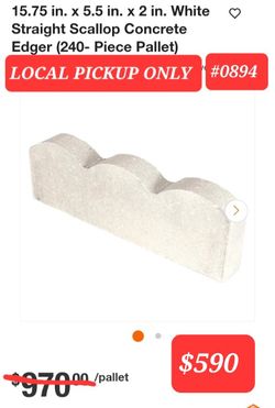 ➿️ 15.75"x5.5"x 2" White Straight Scallop Concrete Edger (240pc) Pallet #0894