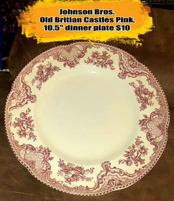 Vintage Johnson Bros, Old Britain Castle's Pink, 10.5"dinner Plate 