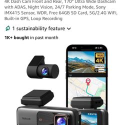 4K Dash Cam Front and Rear, 170° Ultra Wide Dashcam with ADAS, Night Vision, 24/7 Parking Mode, Sony IMX415 Sensor, WDR, Free 64GB SD Card, 5G/2.4G Wi