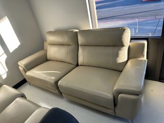 Quality Leather 2 Piece Beige Lounge Set - Reclining- SAME DAY Delivery 🚚