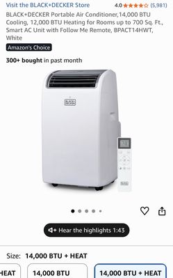 BLACK+DECKER Portable Air Conditioner 14,000 BTU Cool/Heat with Remote