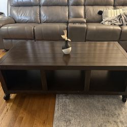 Industrial Wood Coffee Table on Wheels